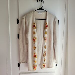 Magnolia Lambswool Beaded Jewel Embroidered Open Front Knit Cardigan medium